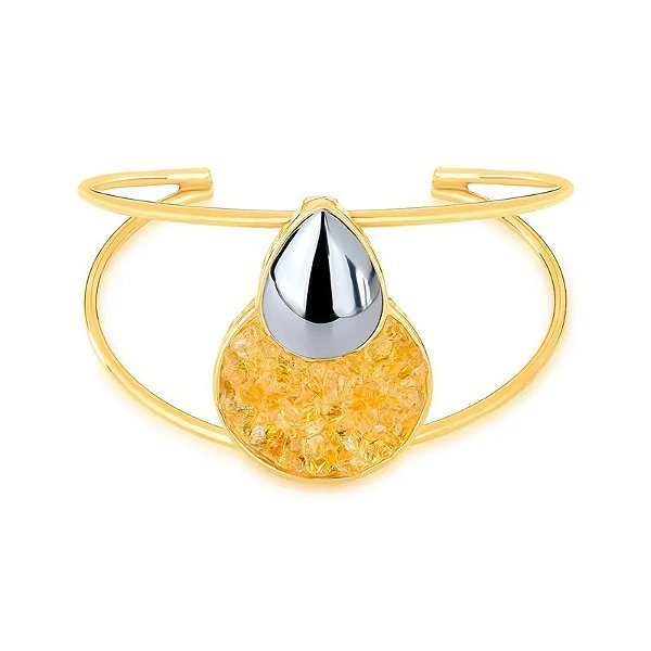 Bracelete pedra natural hematita e citrino ouro semijoia