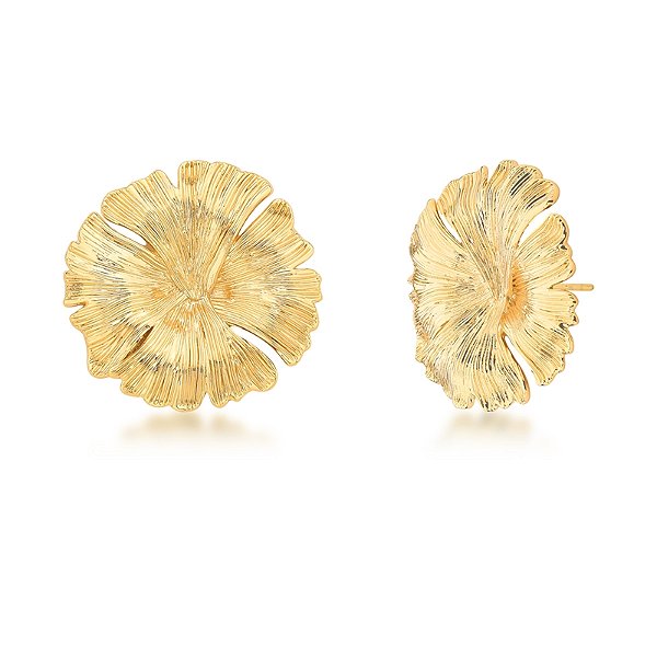 Brinco flor g ouro semijoia
