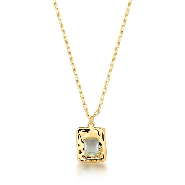 Colar pingente retangular cristal azul ouro semijoia
