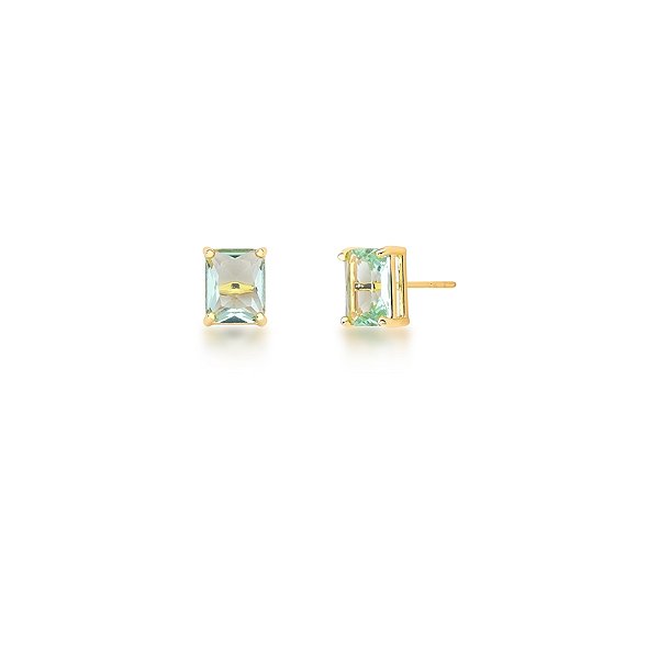 Brinco retangular cristal azul ouro semijoia