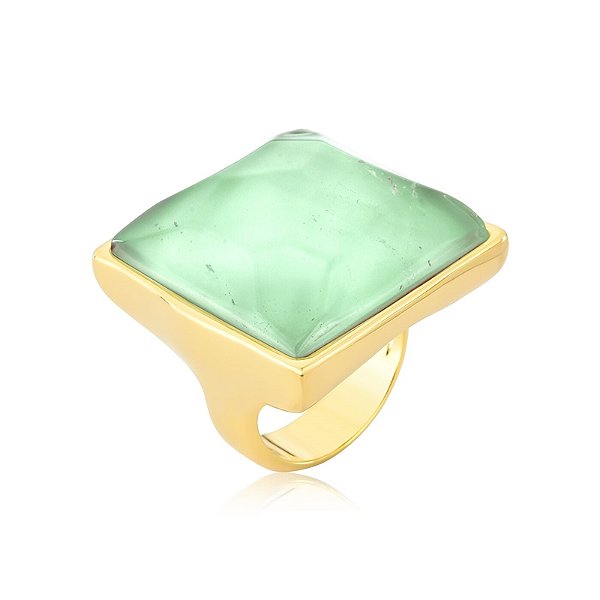 Anel Ayla cristal verde água ouro semijoia