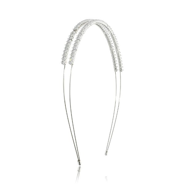 Tiara arco duplo zircônia navete metal prateado 4867804