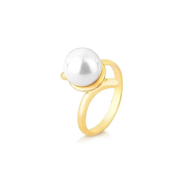 Anel pérola shell ouro semijoia