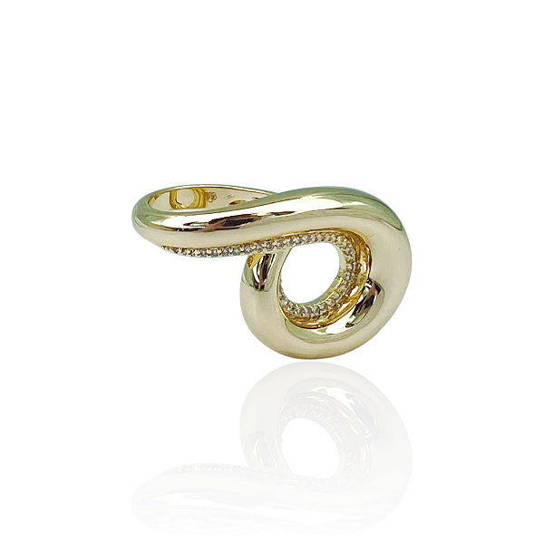 Anel Elaine Palma curvado zircônia ouro semijoia