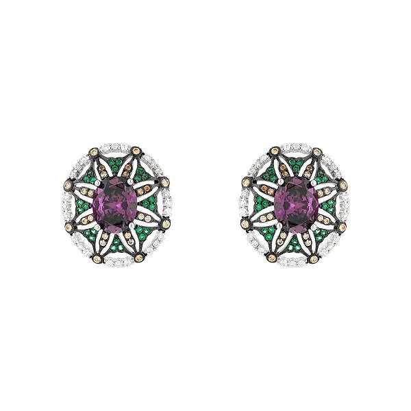 Brinco Elaine Palma oval mandala zircônia colorida ródio semijoia