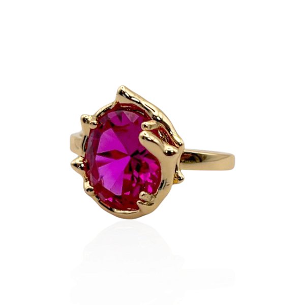 Anel ajustável Elaine Palma oval zircônia pink ouro semijoia