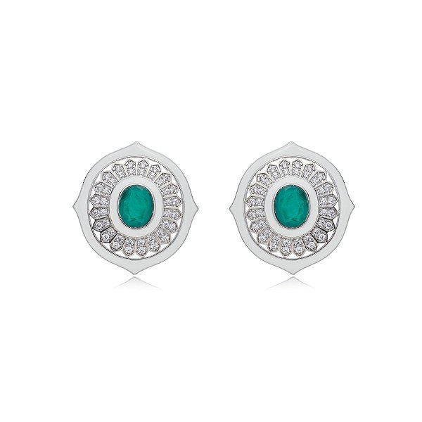 Brinco Elaine Palma esmaltado cristal verde ródio semijoia