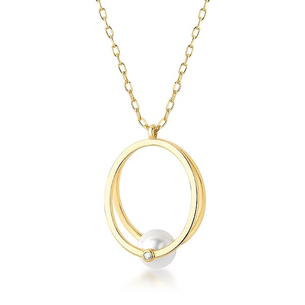 Colar pingente oval pérola shell ouro semijoia
