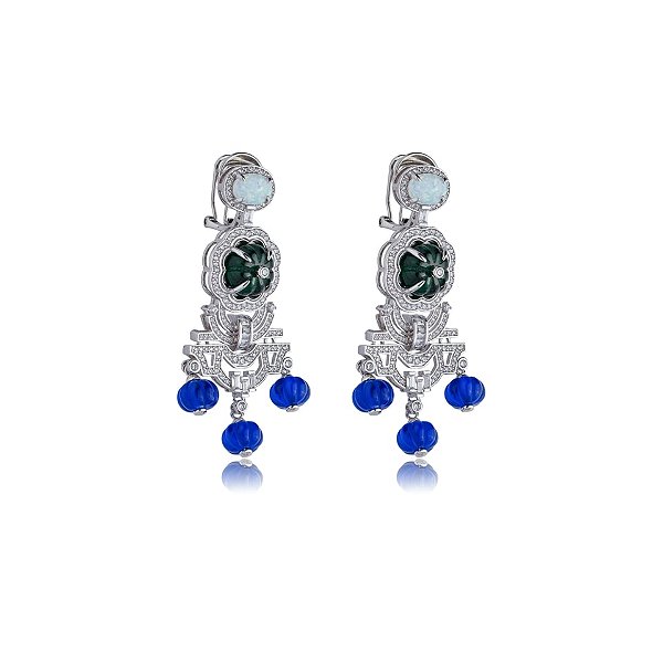Brinco Elaine Palma zircônia cristal azul ródio semijoia