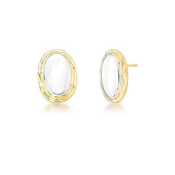 Brinco oval ouro e ródio semijoia