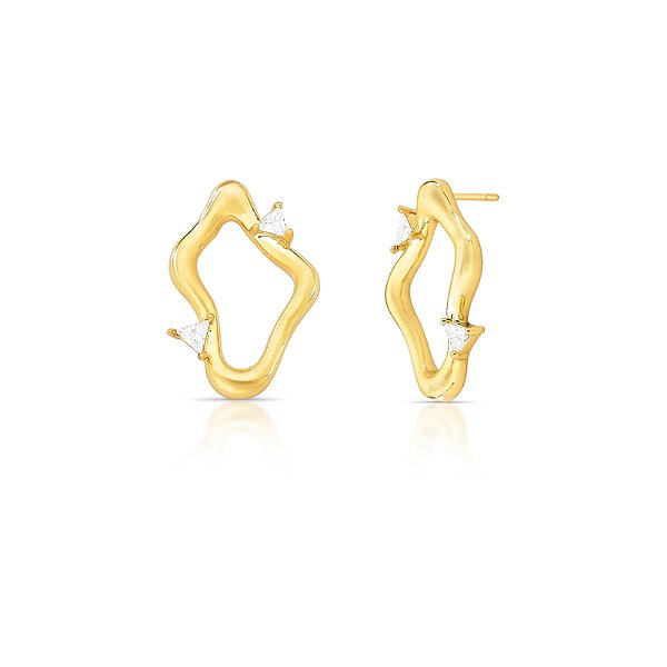 Brinco orgânico zircônia ouro fosco semijoia