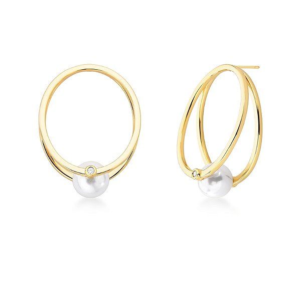 Brinco oval pérola shell g ouro semijoia