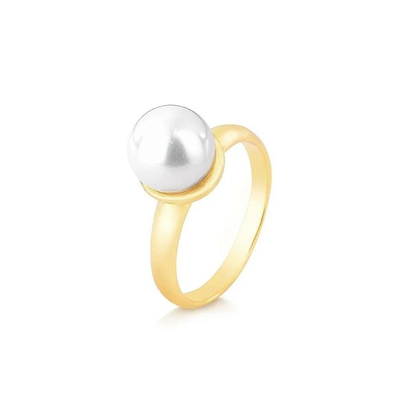 Anel pérola shell ouro semijoia