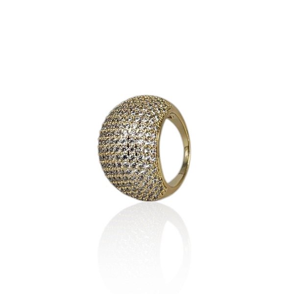 Anel abaulado zircônia ouro semijoia JZ-240227