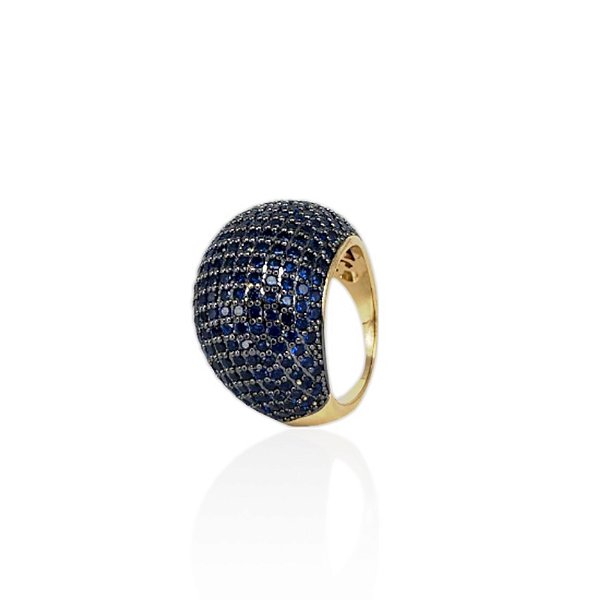 Anel abaulado zircônia azul marinho ouro semijoia JZ-240227