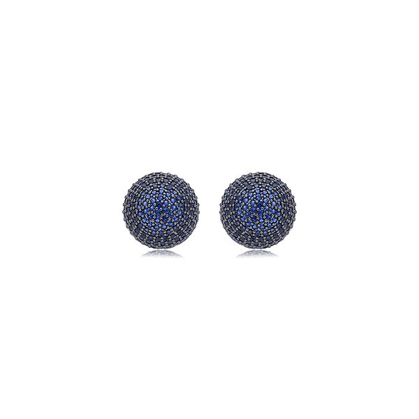 Brinco meia esfera zircônia azul marinho ouro semijoia E240226