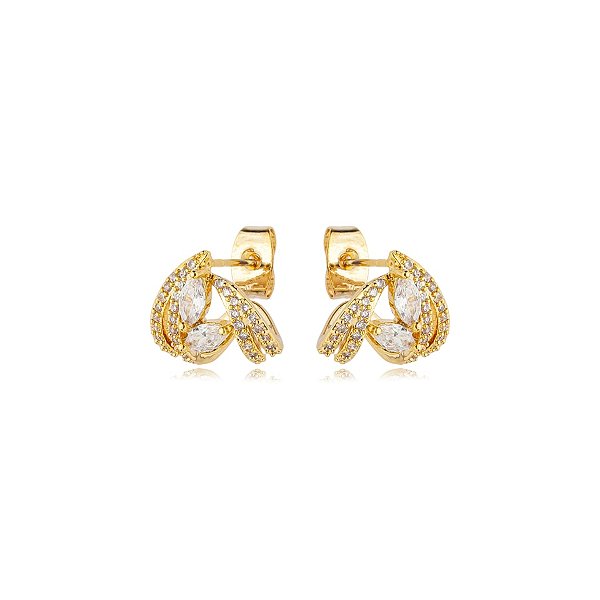 Brinco garrinhas zircônia ouro semijoia E11534