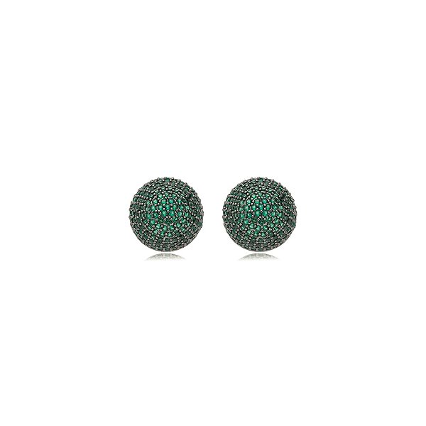 Brinco meia esfera zircônia verde ouro semijoia E240226