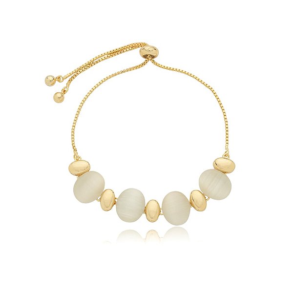 Pulseira gravatinha oval olho de gato ouro semijoia PU 1022