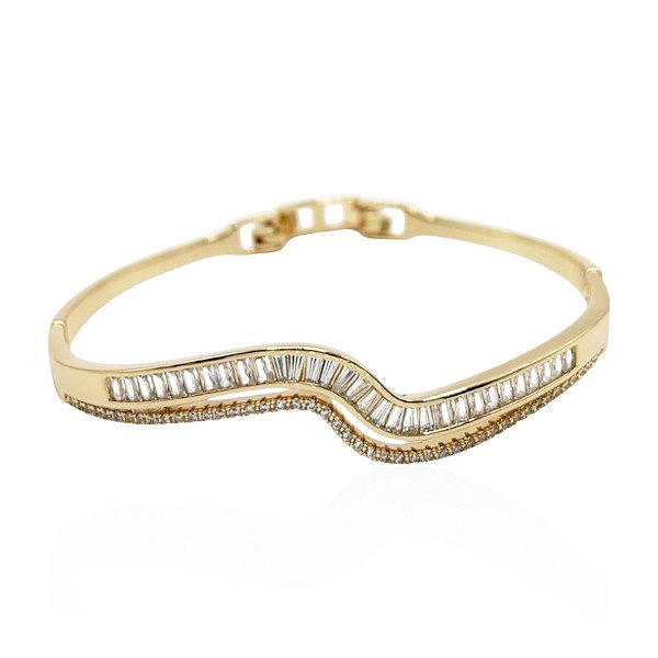 Bracelete ondulado zircônia ouro semijoia PU 1150