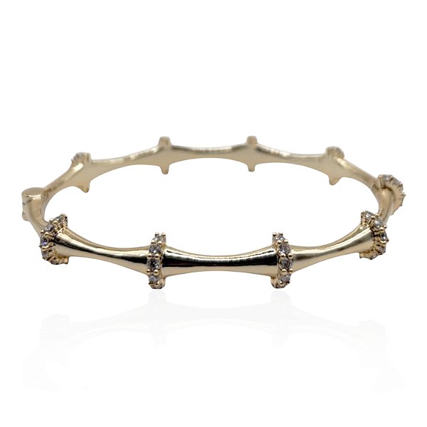 Bracelete bambu zircônia ouro semijoia PU 1179