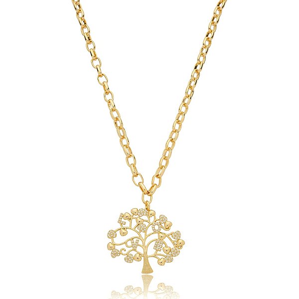 Colar árvore da vida zircônia ouro semijoia XL 2478
