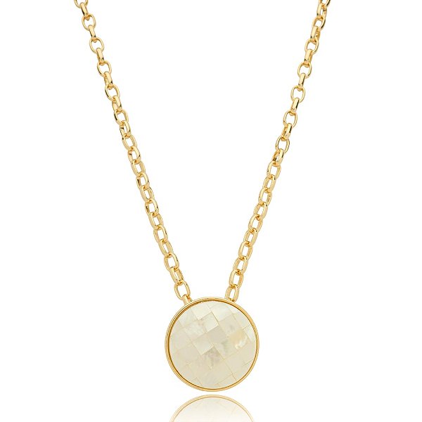 Colar redondo madrepérola mosaico ouro semijoia XL 2490