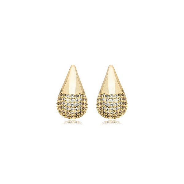 Brinco gota zircônia ouro semijoia BA 7251
