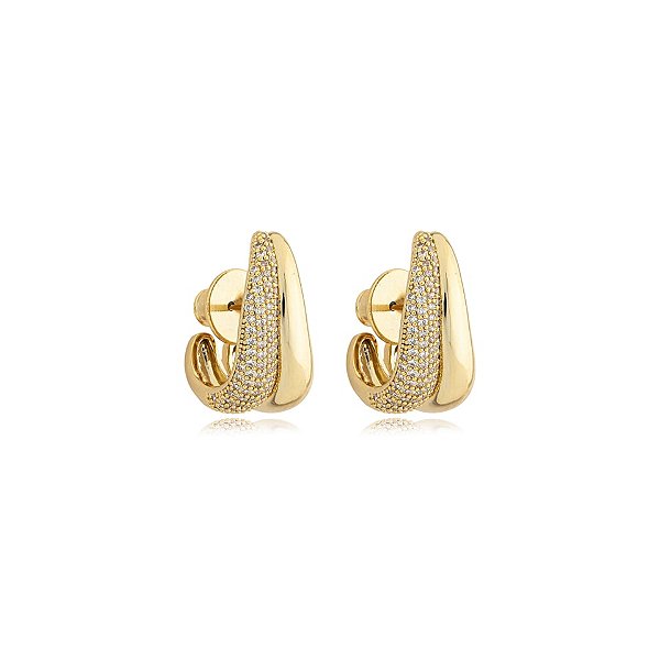 Brinco ear hook gota zircônia ouro semijoia BA 7268