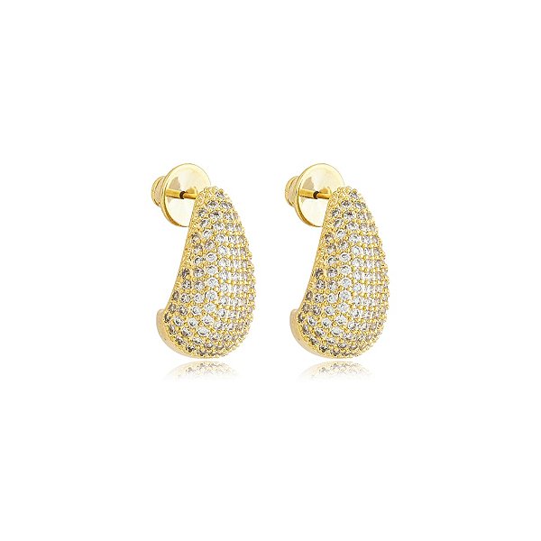 Brinco gota zircônia ouro semijoia BA 7201