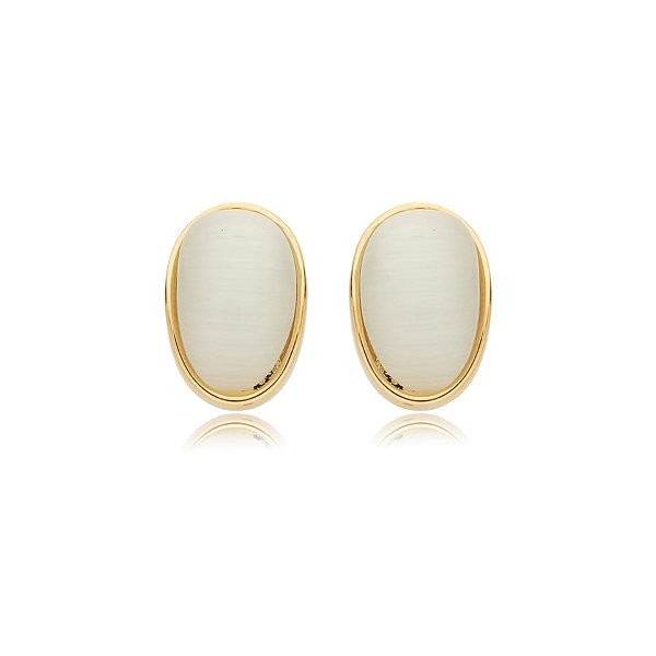 Brinco oval cristal olho de gato ouro semijoia BA 7090