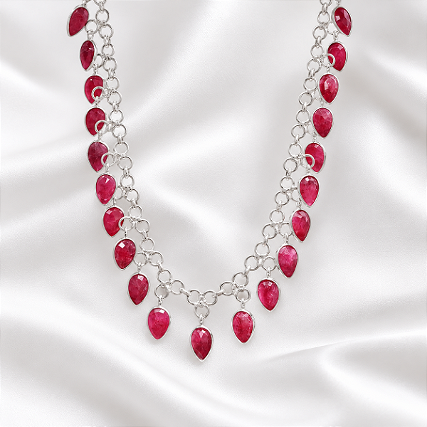 Choker ou Tornozeleira Pedra Natural Rubi em Prata 925