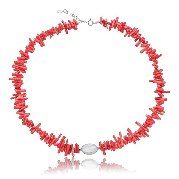 Colar choker coral pérola barroca prata 925