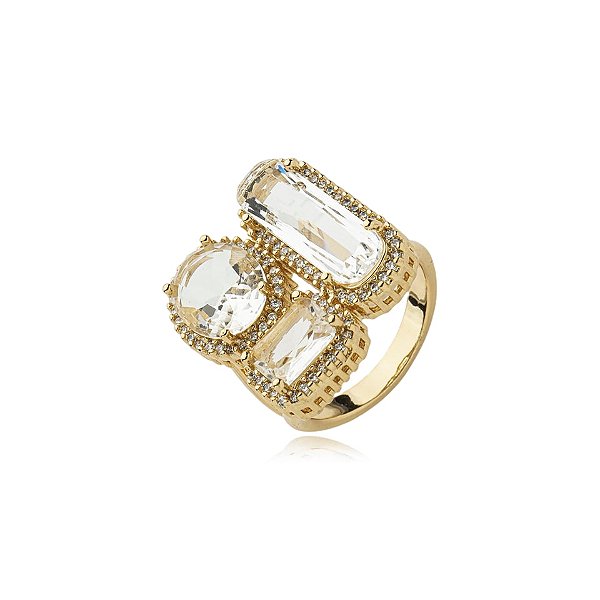 Anel cristal zircônia ouro semijoia CH 403