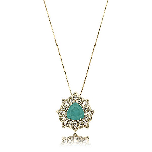 Colar cristal fusion turmalina zircônia ouro semijoia CH 376