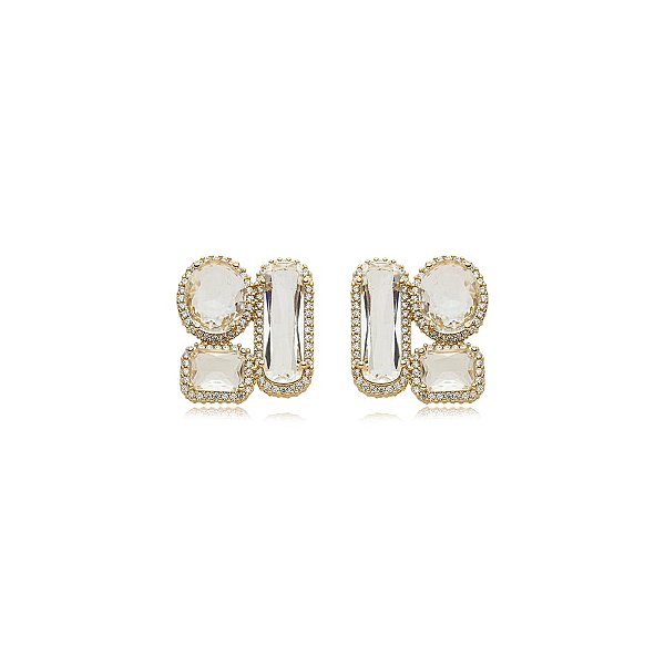 Brinco cristal zircônia ouro semijoia CH 402