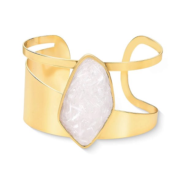 Bracelete pedra natural selenita ouro semijoia