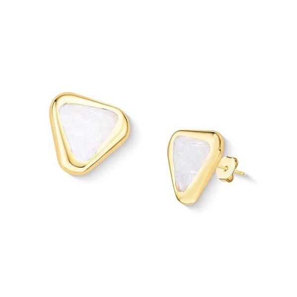 Brinco triangular pedra natural selenita ouro semijoia