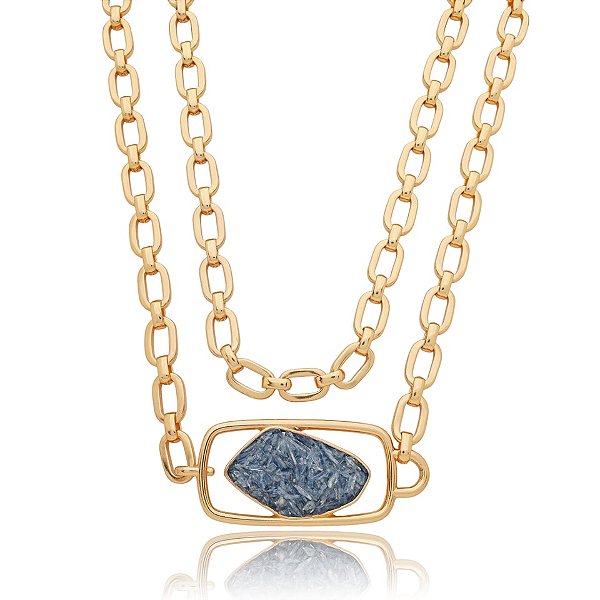 Cinto pedra natural cianita azul ouro semijoia