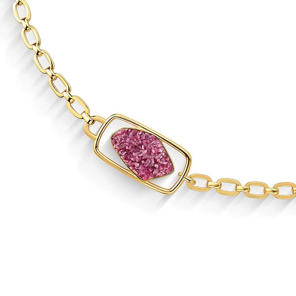 Cinto pedra natural rodonita rosa ouro semijoia