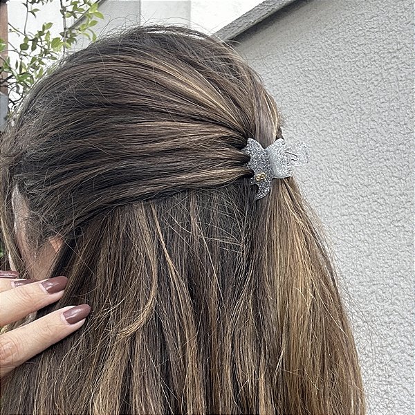 Piranha de cabelo Bianca acrilíco glitter prateado 05 079