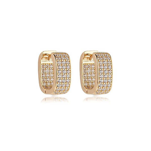 Brinco argolinha retangular zircônia ouro semijoia 19k14020