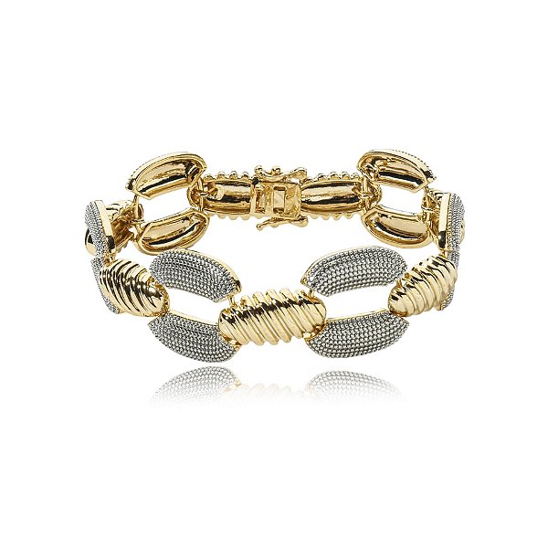 Pulseira elos metal texturizado ouro e ródio semijoia PU 926