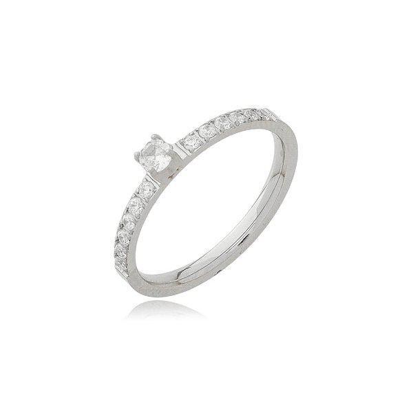 Anel solitário zircônia aço inoxidável