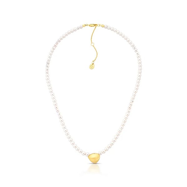 Colar curto mini pérolas de água doce ouro fosco semijoia