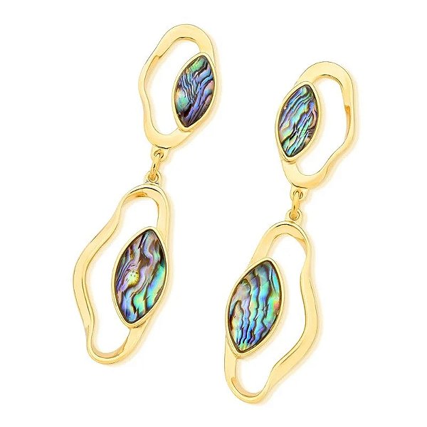 Brinco pedra natural abalone ouro semijoia
