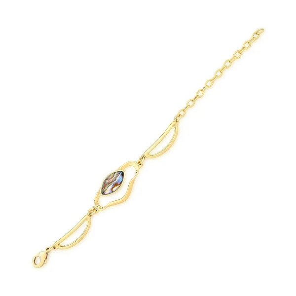 Pulseira pedra natural abalone ouro semijoia
