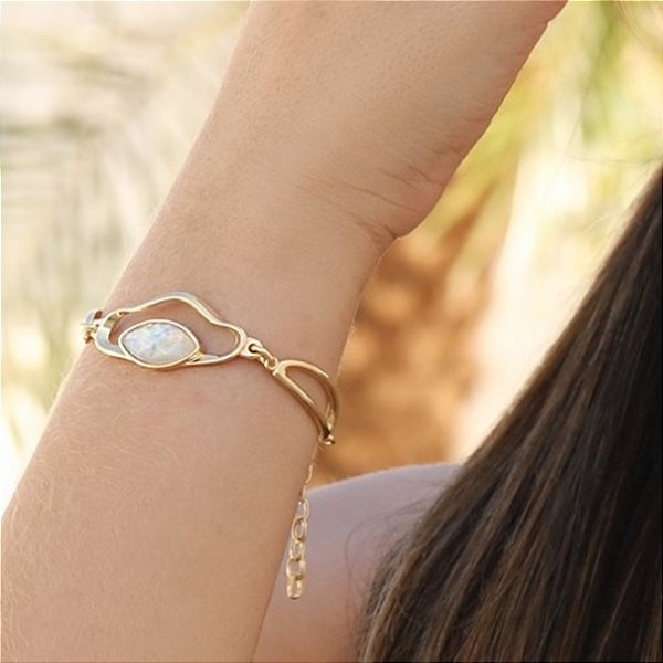 Pulseira pedra natural nautilus ouro semijoia