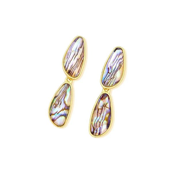 Brinco pedra natural abalone ouro semijoia