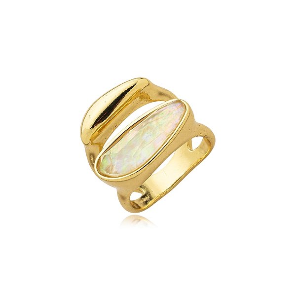 Anel duplo pedra natural nautilus ouro semijoia